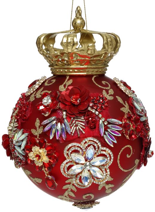 Red crown ornament with jewel detail.