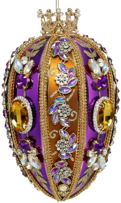 7.5" Purple Faberge Jewel Egg Ornament Copper