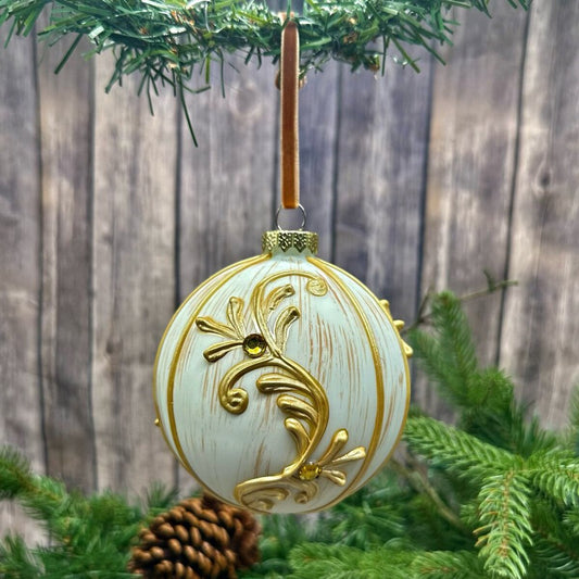 6" White Gold Antique Ornament