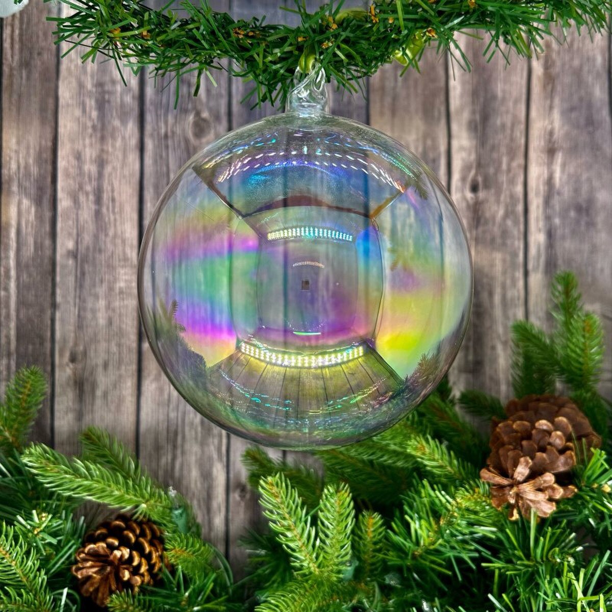 150mm Clear Iridescent Glass Ball Ornament