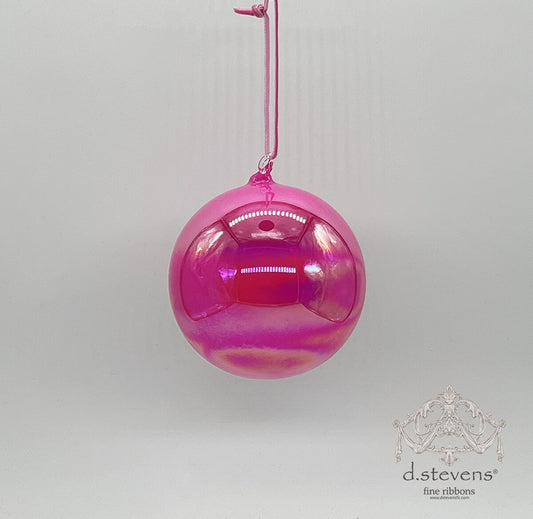 4" Hot Pink Iridescent Glass Ball Ornament