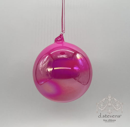 5" Hot Pink Iridescent Glass Ball Ornament