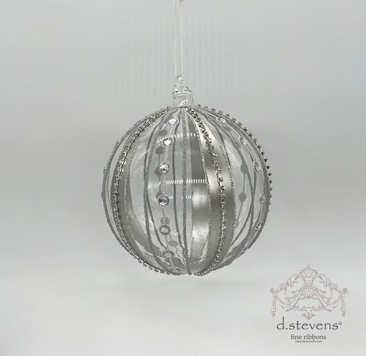 6" Clear Jeweled Glass Ball Ornament