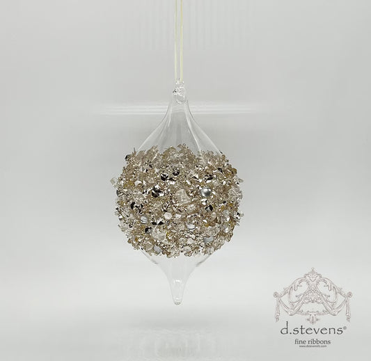 120mm Clear Gold Finial Beaded Glass