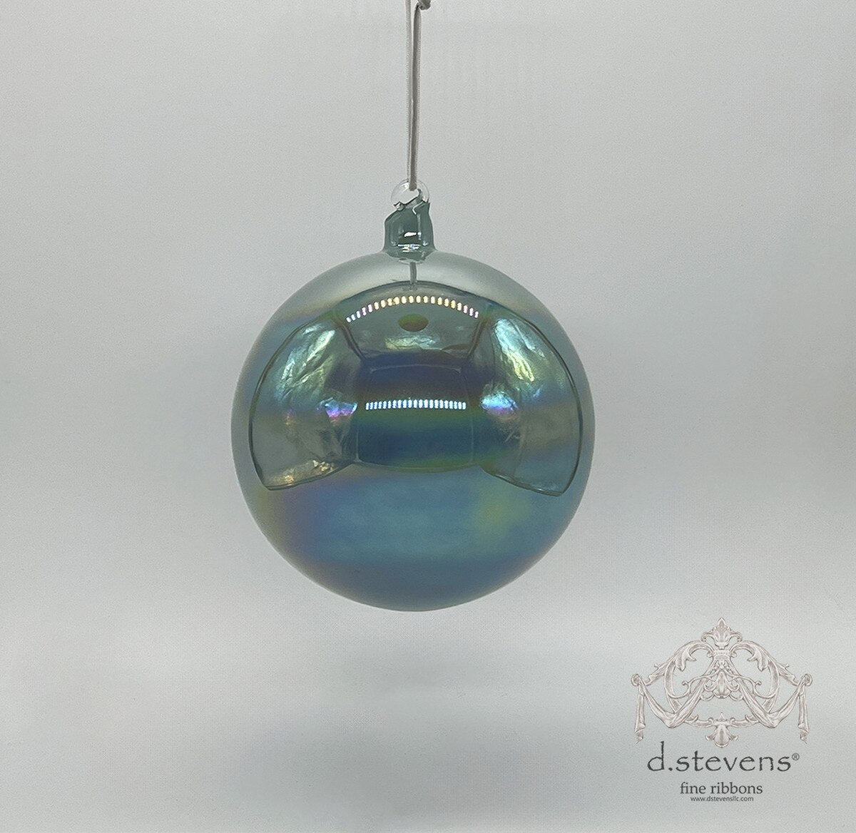 8" Steel Grey Iridescent Glass Ball Ornament