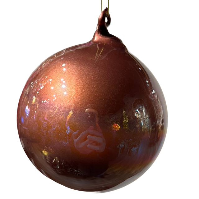 Rhubarb pearlescent glass ornament in deep pink.