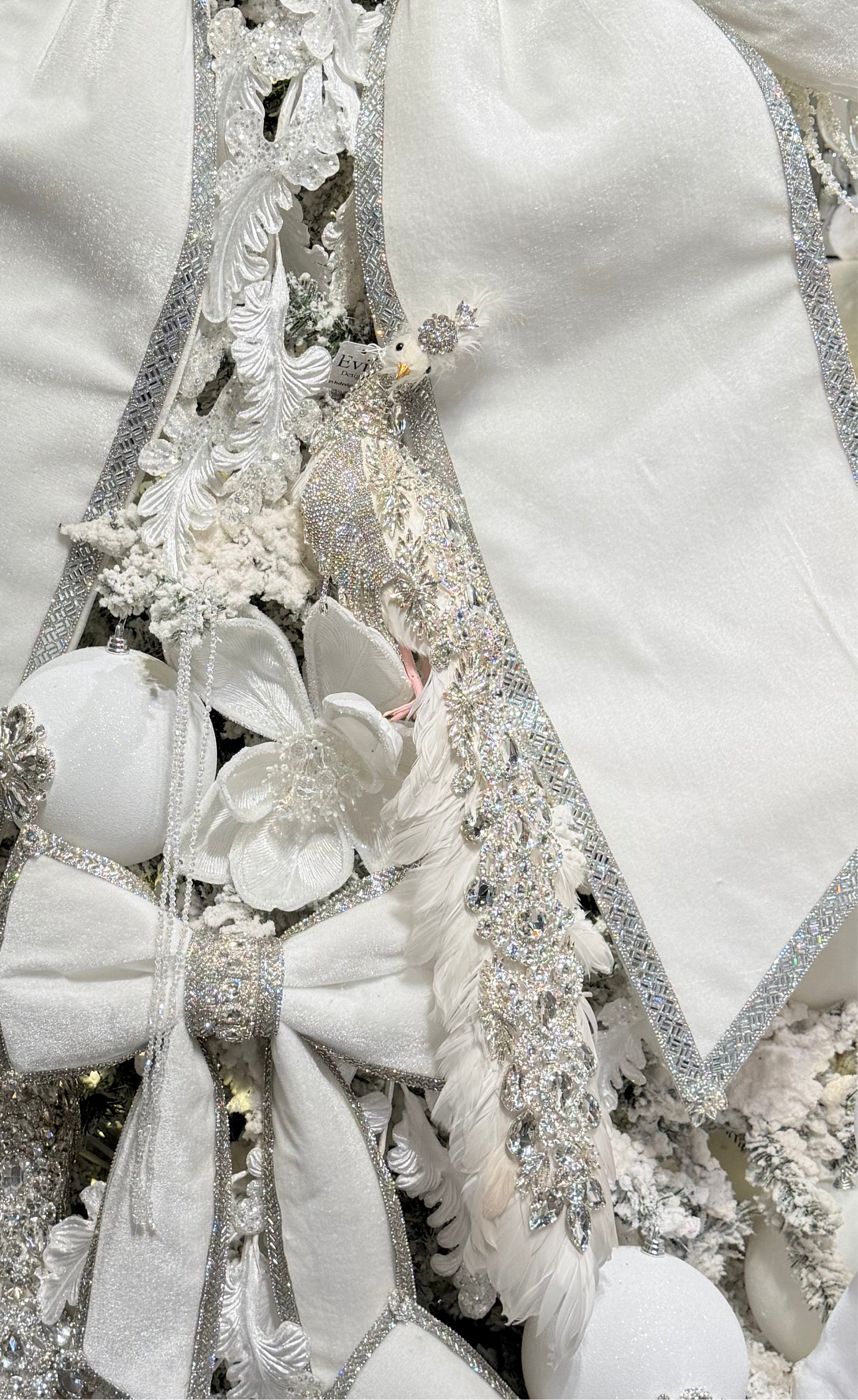 Blinged Peacock, Silver on White