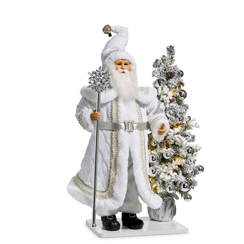 24" Quilted and Jewel Santa & Lighted Tree White