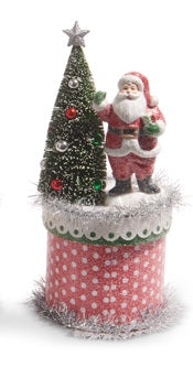Retro Santa box figurine with a nostalgic form.