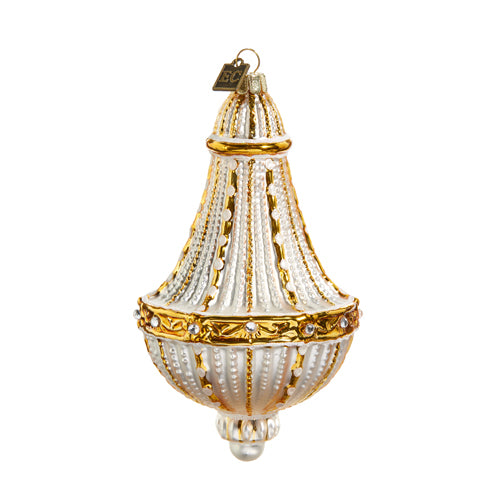 White and gold estate chandelier ornament.