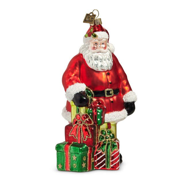 6.5” Santa Presents Glass Ornament