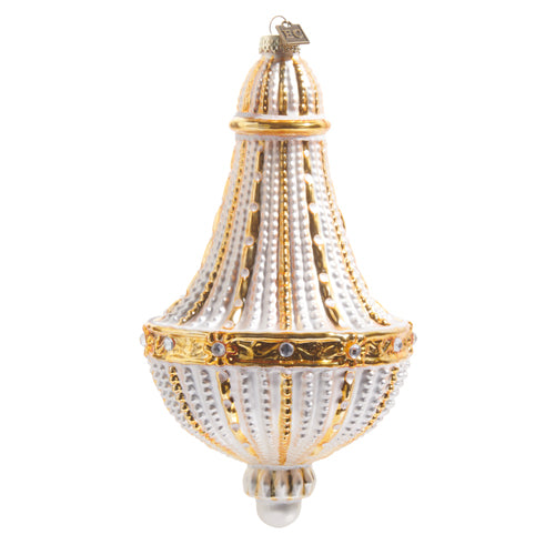 8" Estate Chandelier White Gold Ornament
