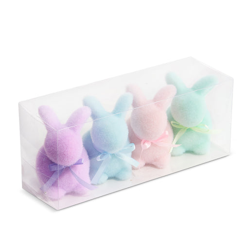 Box/4 4" Flocked Bunnies Pastel