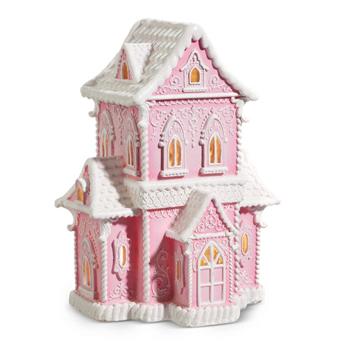 Pink village piece for holiday decorating