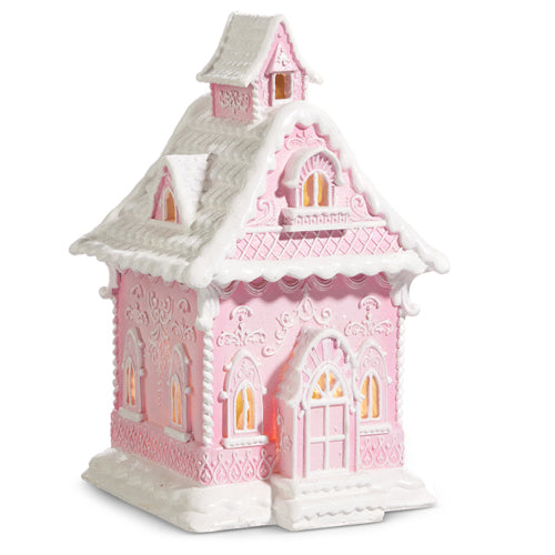Pink village piece for holiday decorating