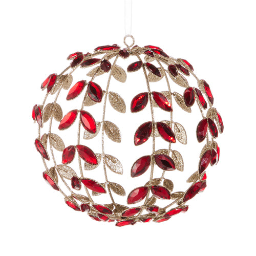 7" Red Jeweled Vine Ball Ornament