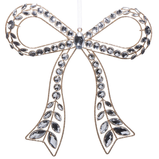 Clear jeweled bow ornament with sparkling gem accents.