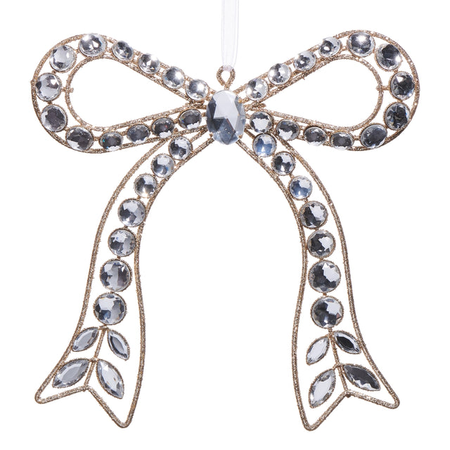 Clear jeweled bow ornament with sparkling gem accents.