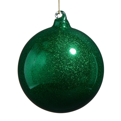 4" Green Glitter Glass Ball Ornament