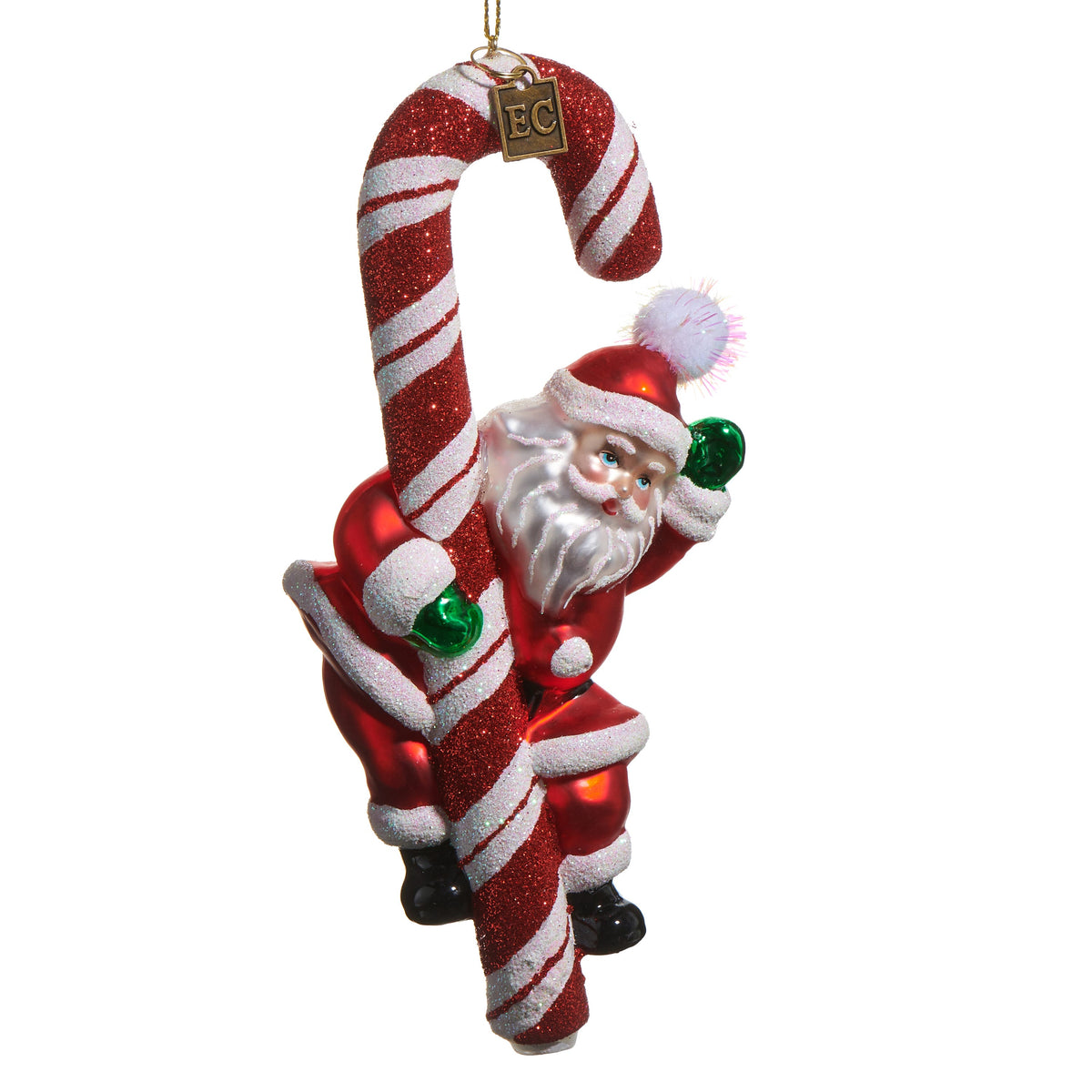 7” Santa Peppermint Glass Ornament