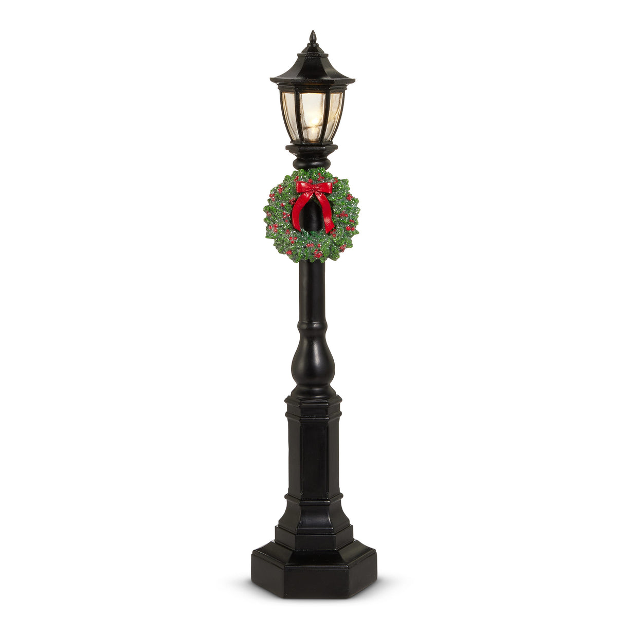 18" Black Lamp Post w/ Red Bow Wreath