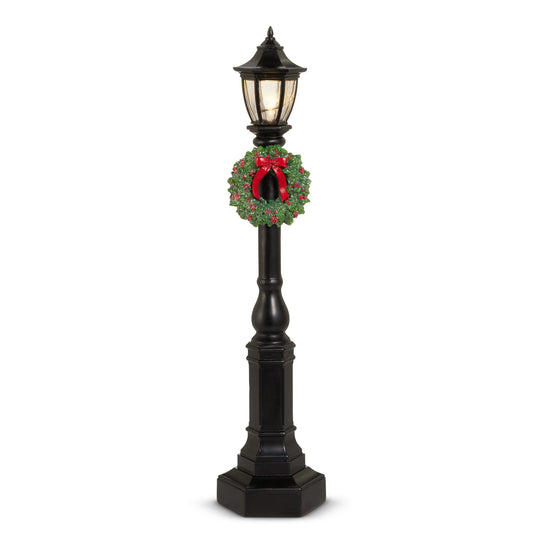 18" Black Lamp Post w/ Red Bow Wreath