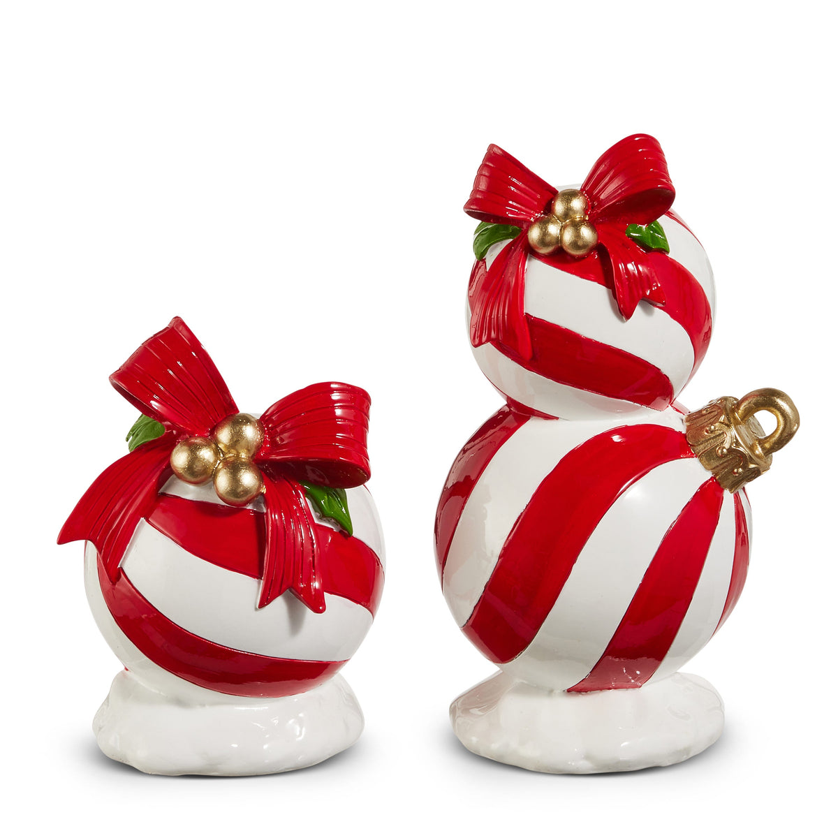 Set/2 5-7” Candle Holders Red White Bow Balls