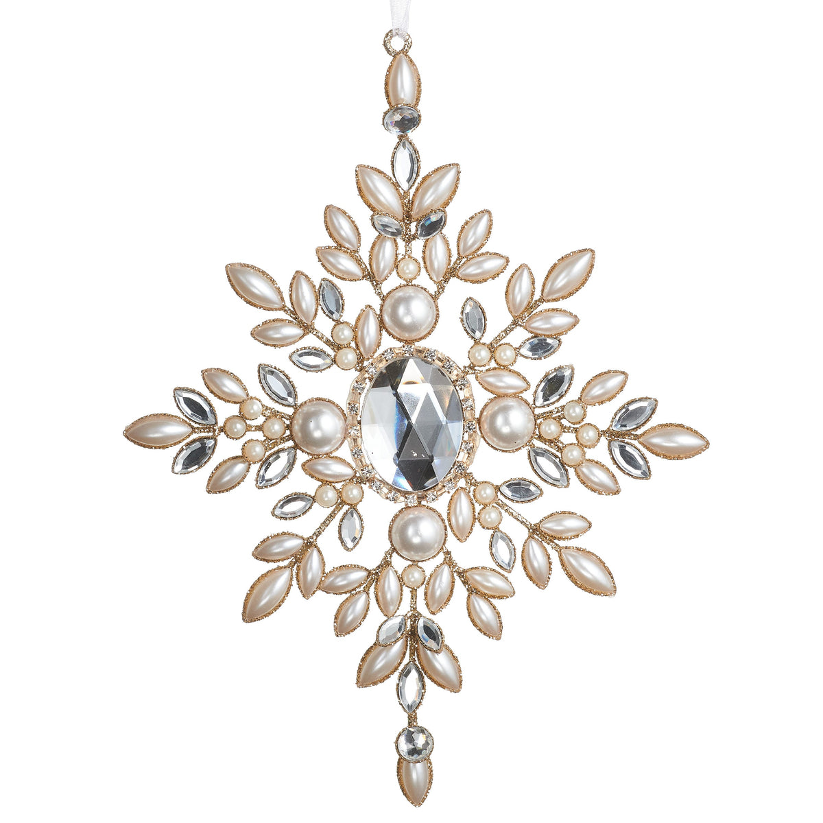 9” Snowflake Pearl Gem Ornament