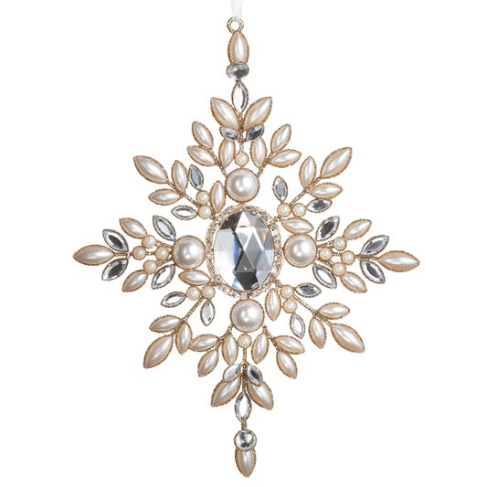 Pearl ornament with snowflake pearl gem detail.