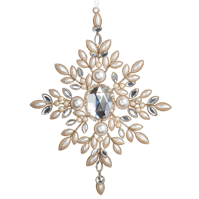 Pearl ornament with snowflake pearl gem detail.