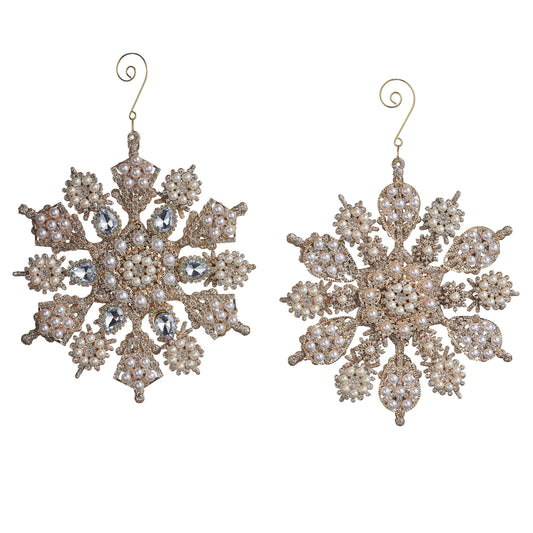 Pearl snowflake ornament with gem detail.