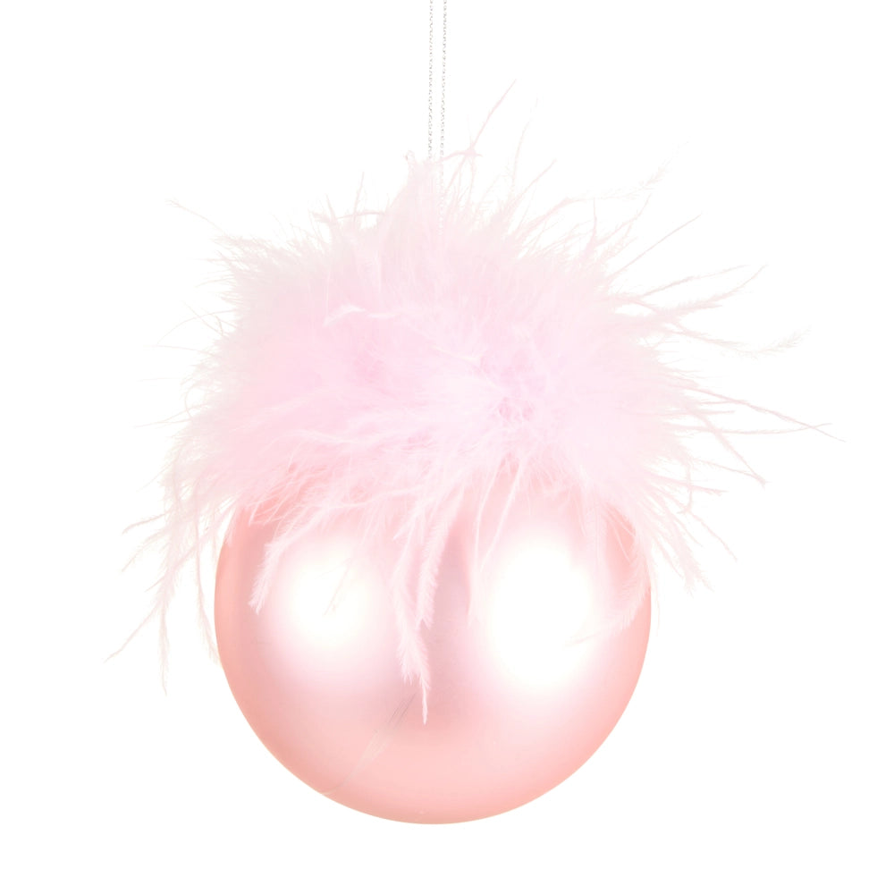 4" Pink Feather Top Ball Ornament