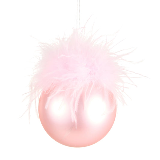 4" Pink Feather Top Ball Ornament