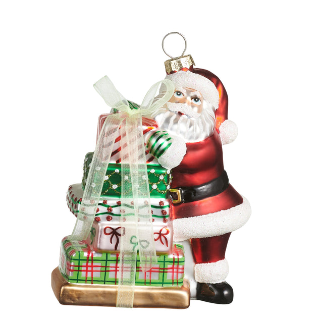 4” Santa Gift Glass Ornament