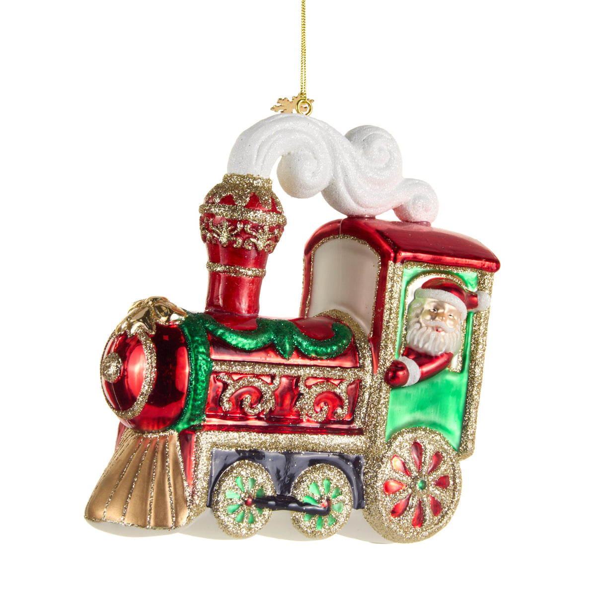 6” Santa Train Glass Ornament