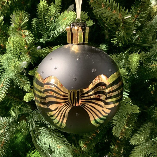 4" Black Gold Ribbon Glass Ornament