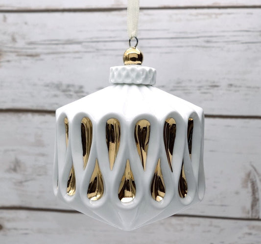 3.5" Gold White Glass Ornament