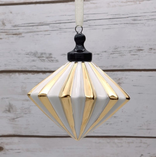 3.5" Gold White Glass Ornament