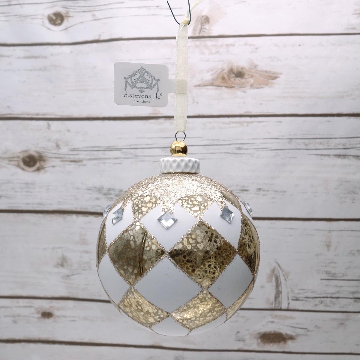 White gold checker gem glass ornament with a checkerboard pattern.