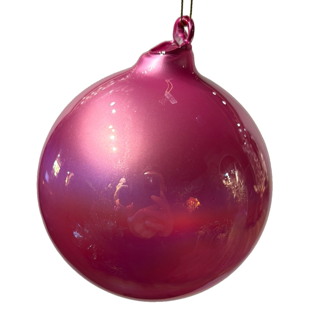 5'' Hot Pink Pearlescent Glass Ornament