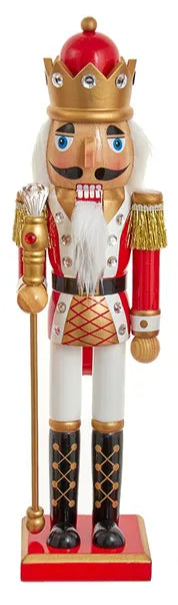 Red white king nutcracker, 15 inch, for Christmas decorating