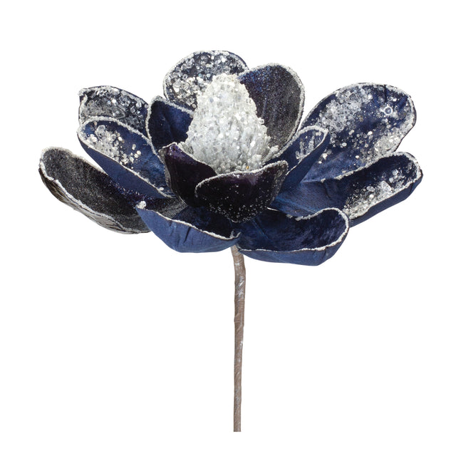 Midnight blue magnolia stem with lush petals.