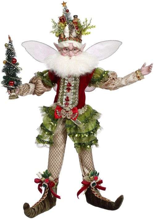 Christmas tree fairy figurine in green and red.