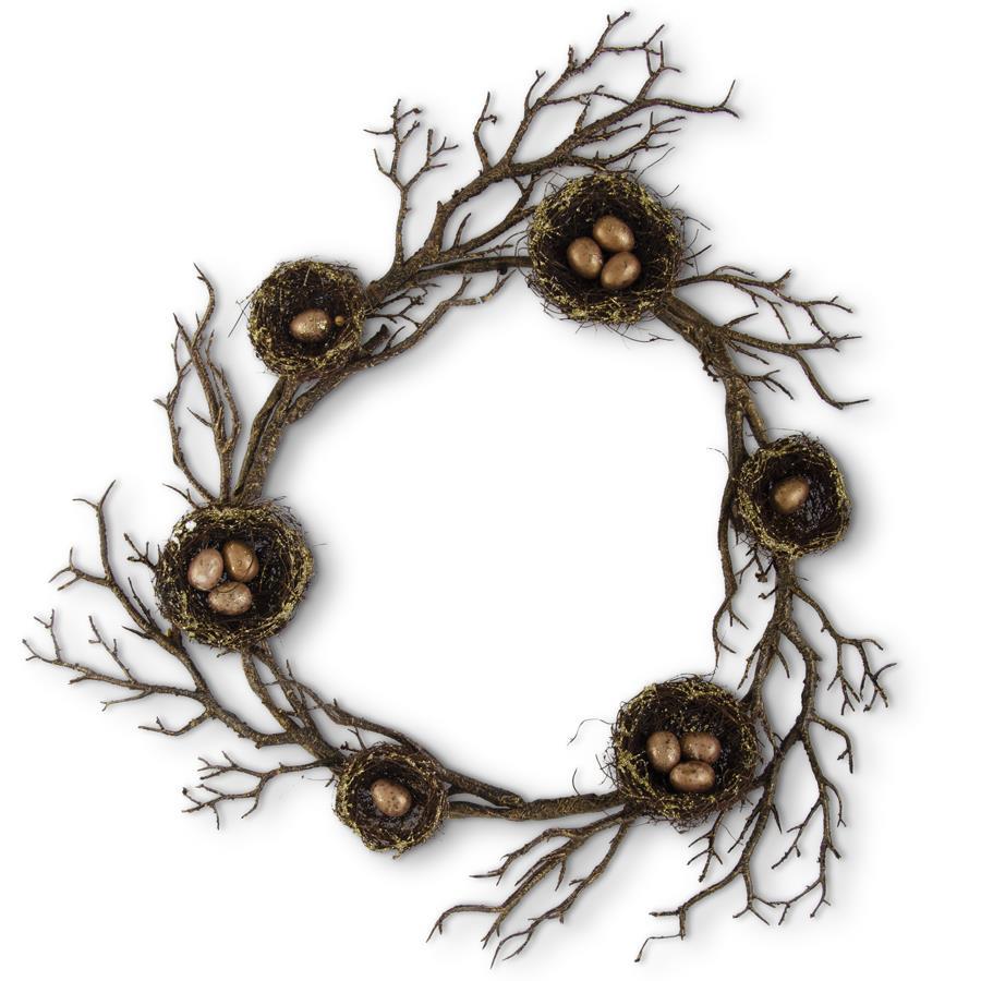 28" Egg Nests Wreath Branch Brown