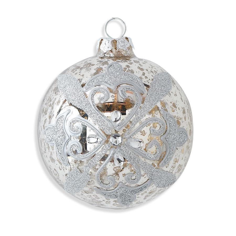 4" Silver Gem Glass Ornament