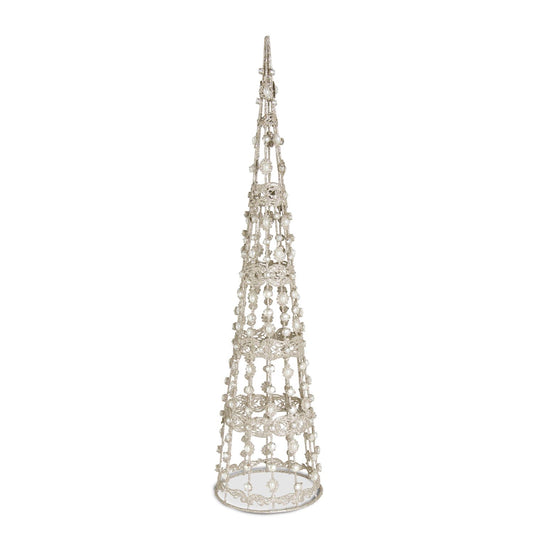 Pearl and champagne decorative tree with a lustrous finish.