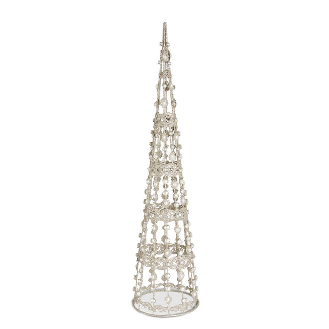 Pearl and champagne decorative tree with a lustrous finish.