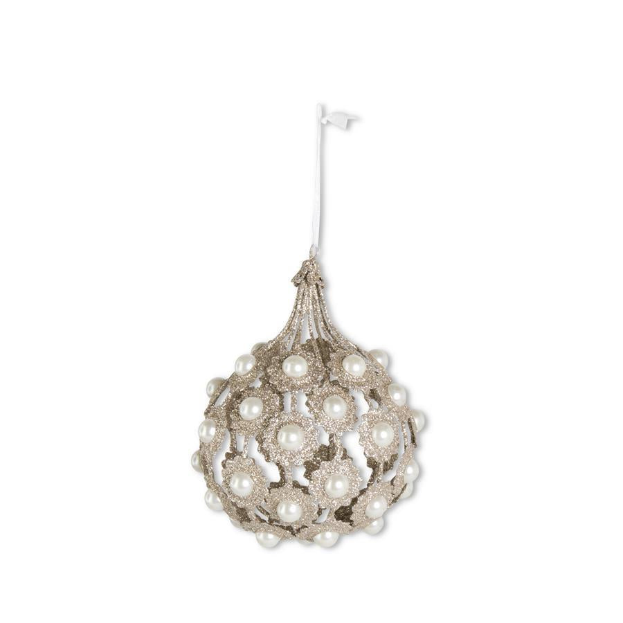 7" Pearl Glitter Champagne Ornament