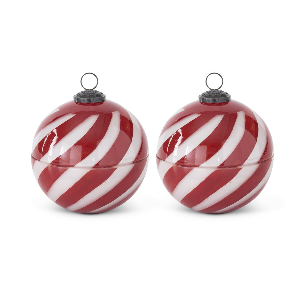 White and red striped candle ball, 5 inches