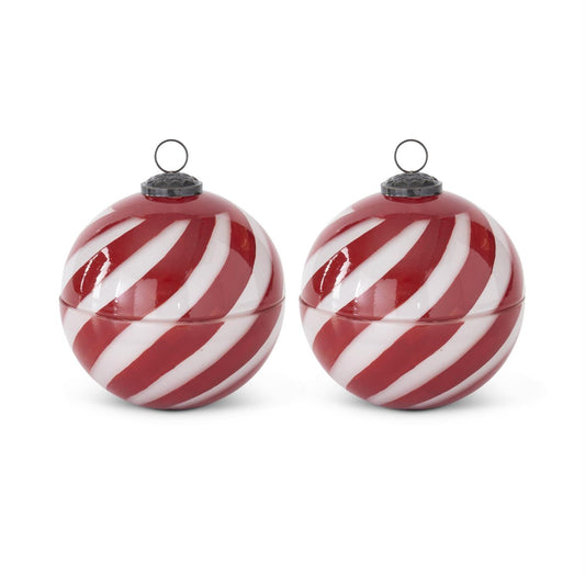 White and red striped candle ball, 5 inches